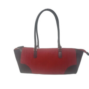 Vintage 90s Y2K Valerie Stevens Red Cordoroy and Black Faux Leather Shoulder Bag